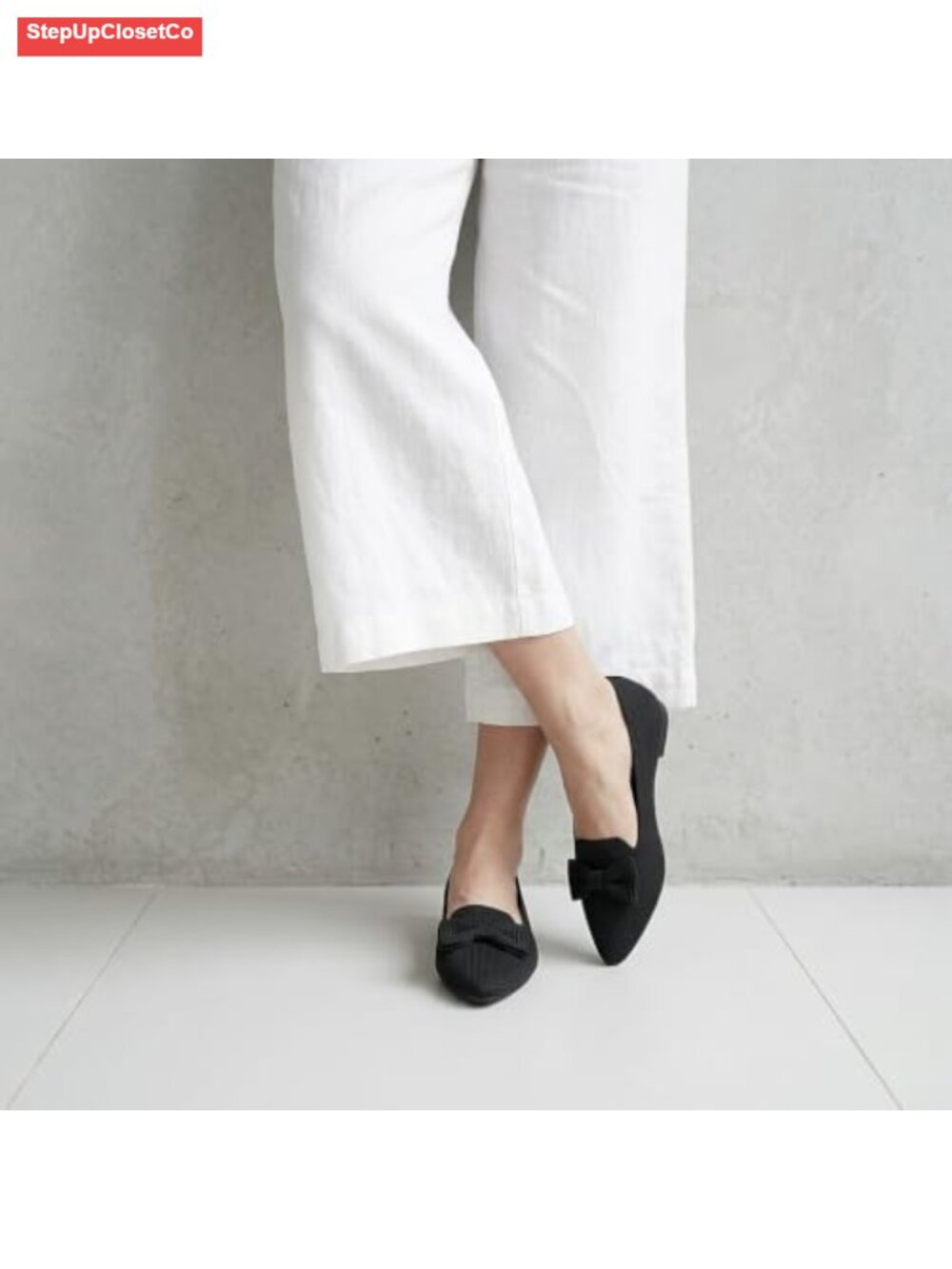 Women's Pointed Toe Ballet Flats Knit Bow Mesh Cushioned Insole - Picture 5 of 6
